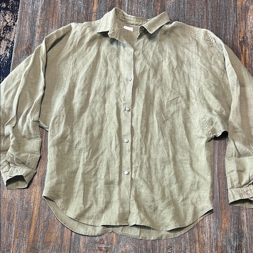 Women's Olive Button Down Shirt 100% Linen.